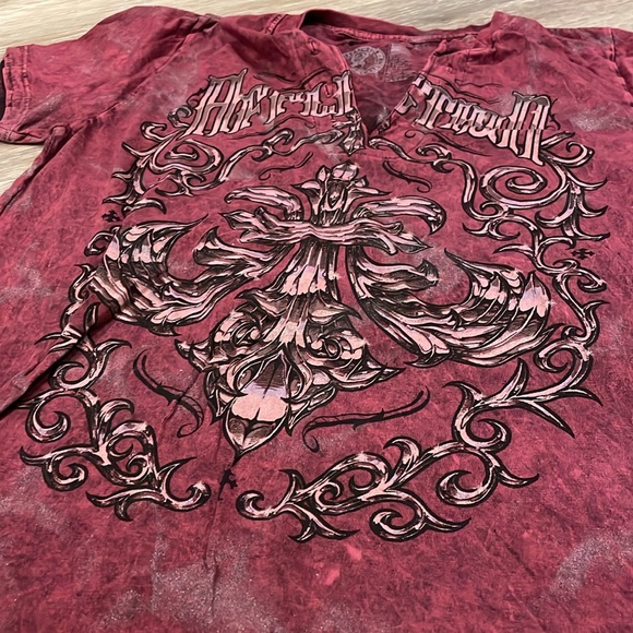 NWOT Affliction Women’s tee - red vintage - size M - with flaw, see notes - Picture 2 of 5